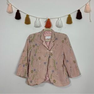 Soft Surroundings Silk Floral Embroidered Pink Blazer Size XS